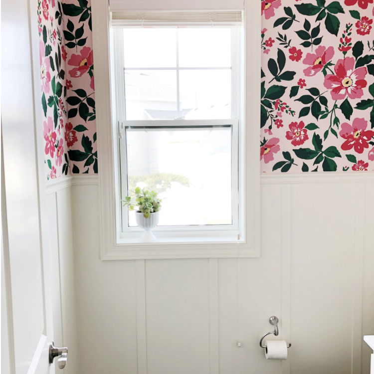 Bathroom Makeover Final Reveal!- With Custom Wallpaper in Pink and Green