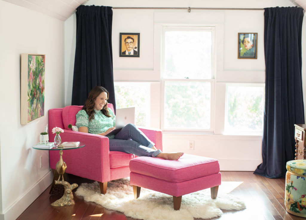 Tessie Fay's bedroom with hot pink chair