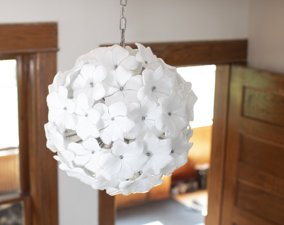 venice chandelier with hand blown white flowers