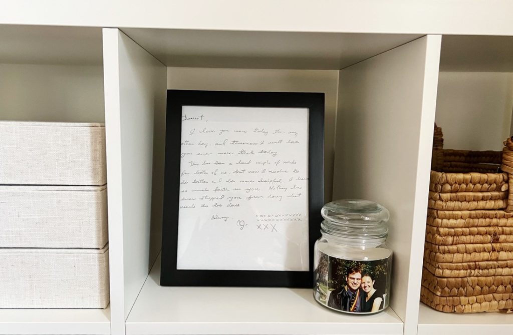framed love note for bedroom nook