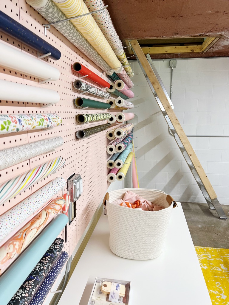 pegboard for fabric storage