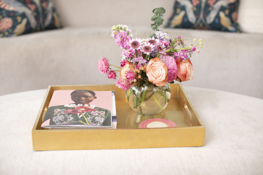 gold tray with flowers