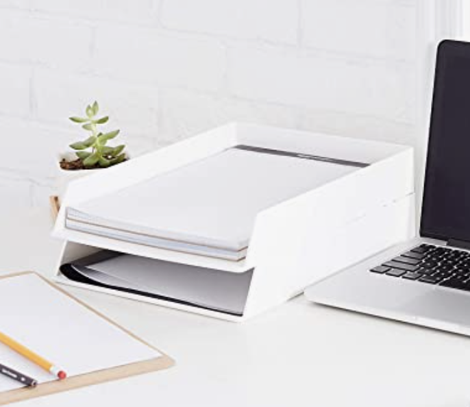 white desk trays for mail clutter