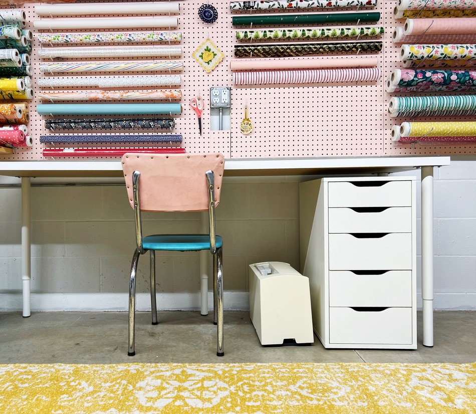 craft room storage solution for fabric and wrapping paper